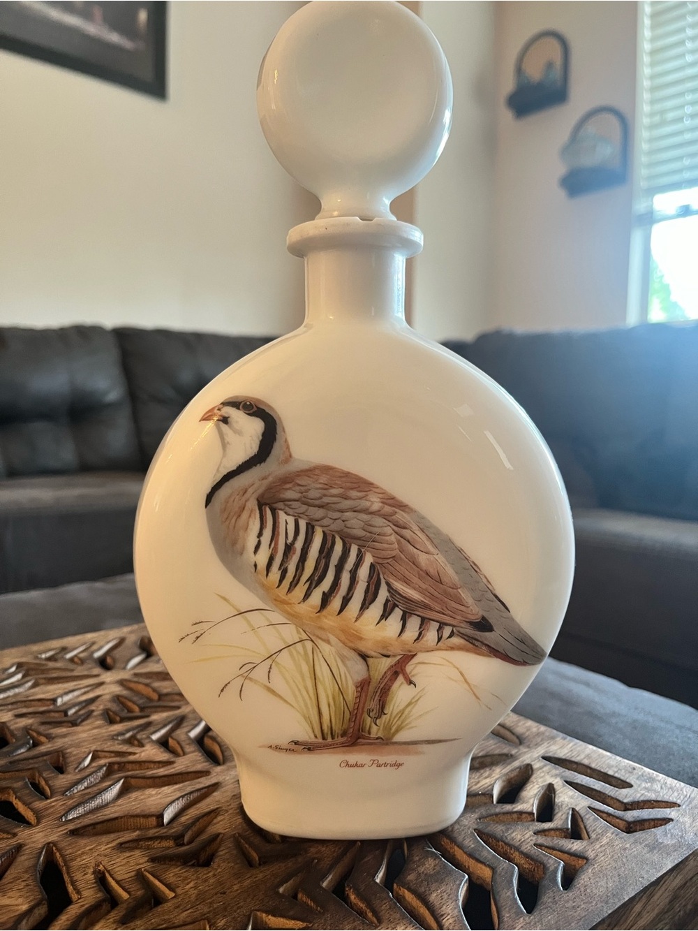 Vintage 1969 Jim Bean Whiskey Decanter In Great Condition “Chukar Partridge “